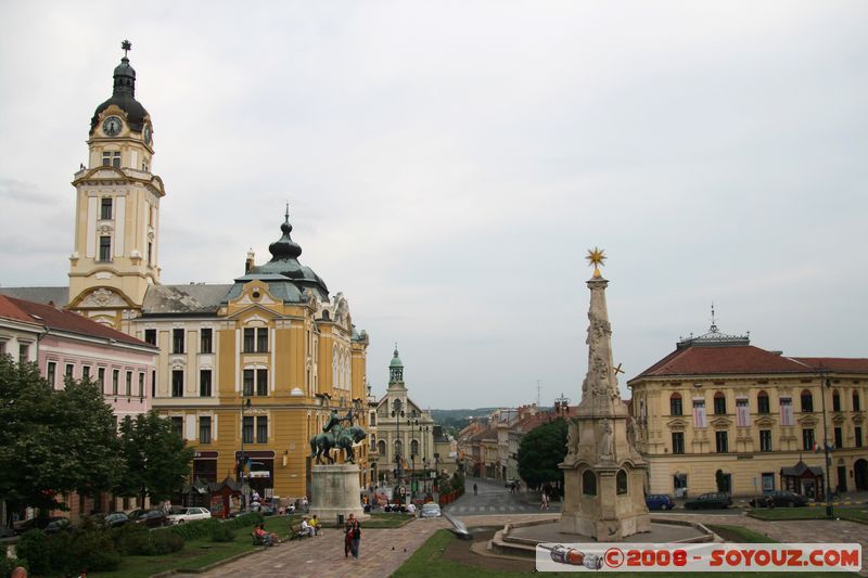 Pecs - Szechenyi Square - City  Hall and Holy Trinity column
